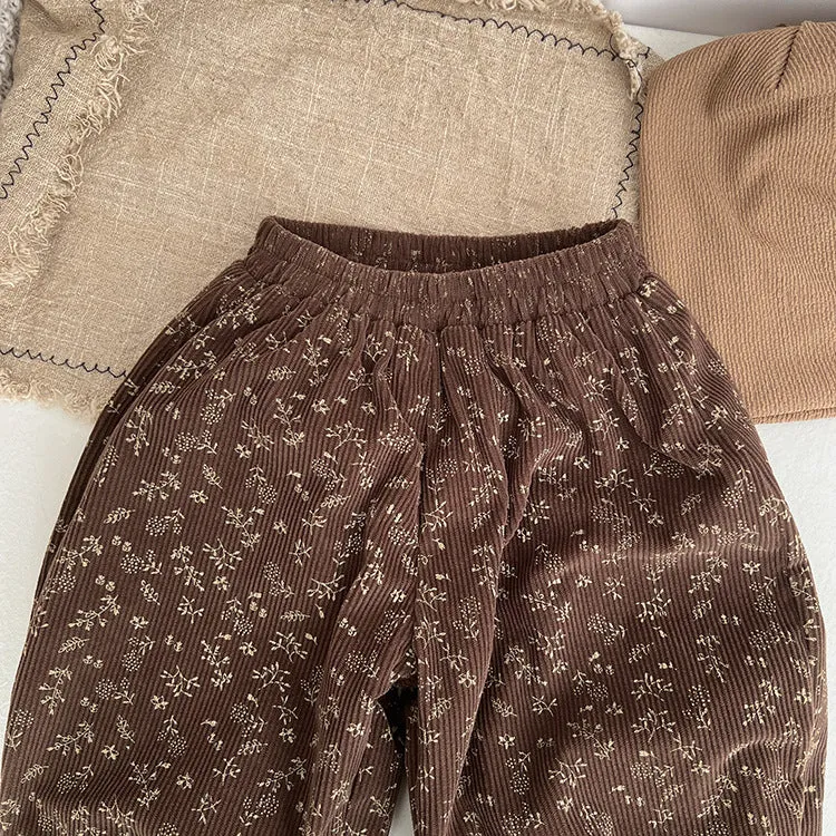 Baby Girl Ditsy Flower Pattern Corduroy Fabric Loose Thickened Pants In Winter by MyKids-USA™