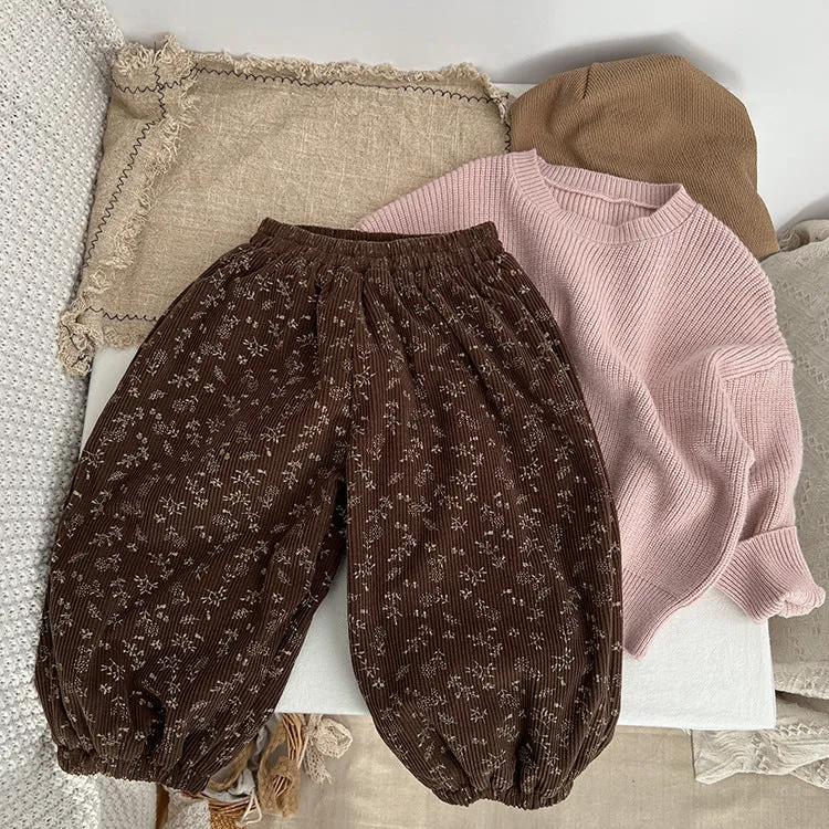 Baby Girl Ditsy Flower Pattern Corduroy Fabric Loose Thickened Pants In Winter by MyKids-USA™