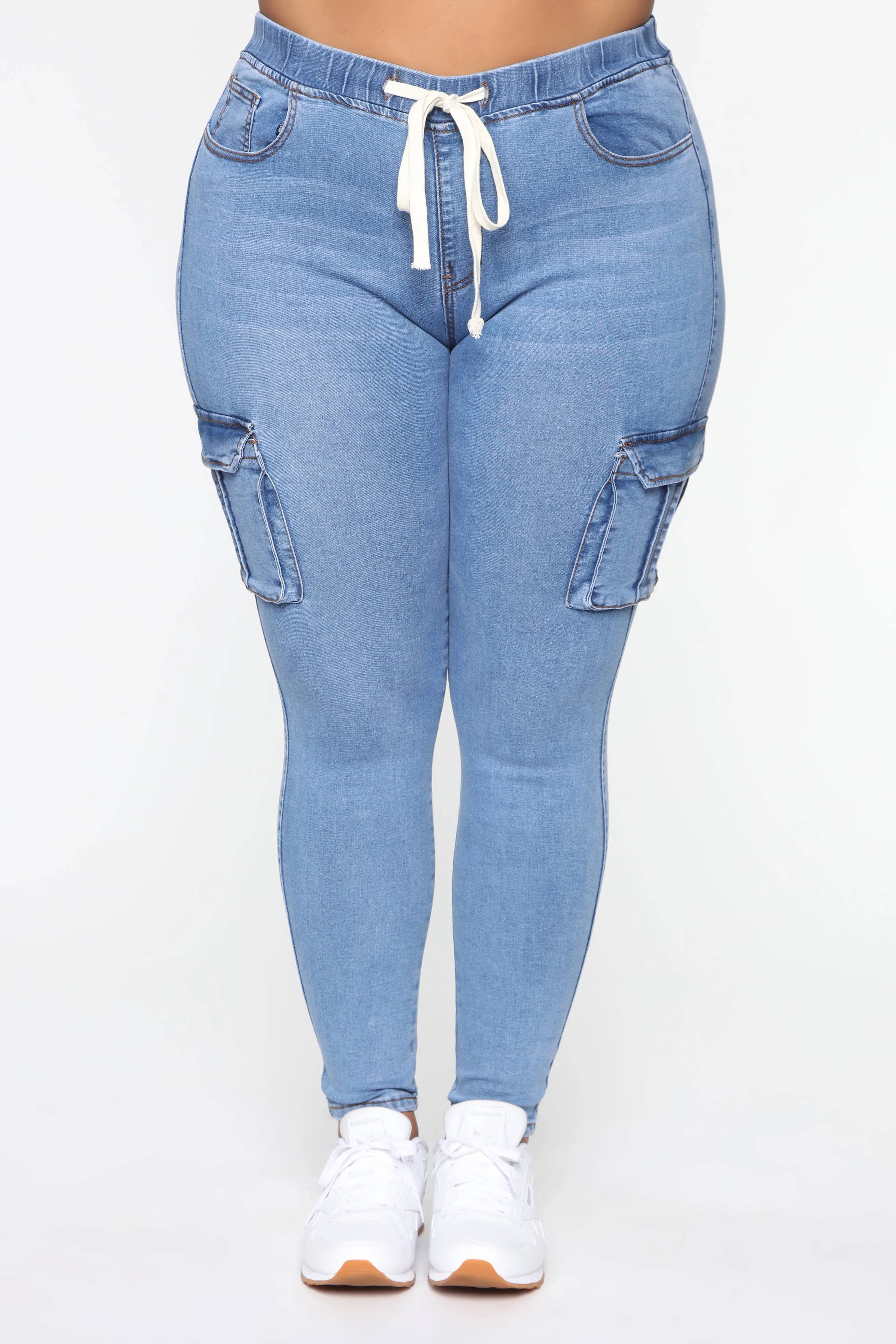 Bad Mamma Jamma Cargo Jeans - Medium Blue Wash