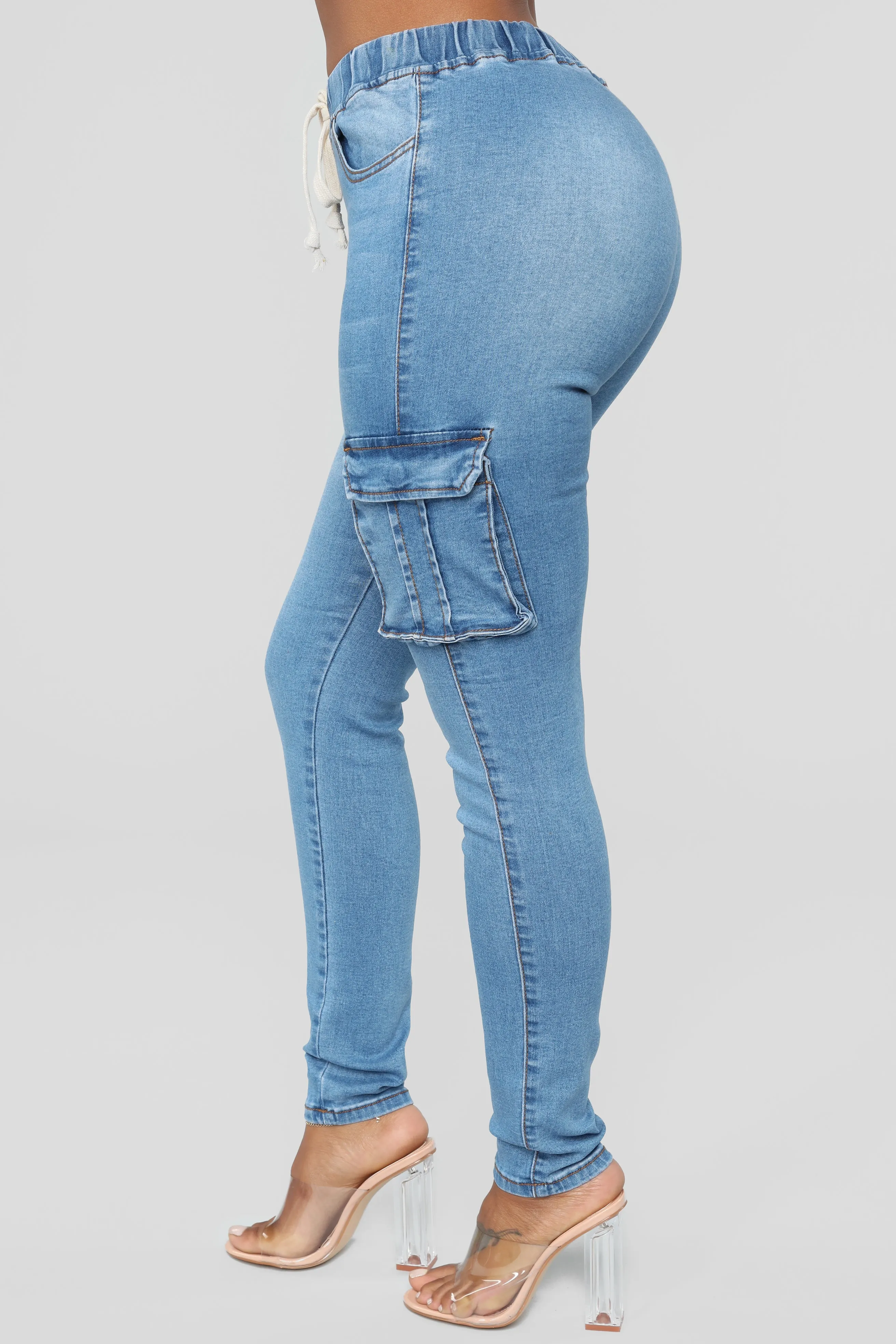 Bad Mamma Jamma Cargo Jeans - Medium Blue Wash