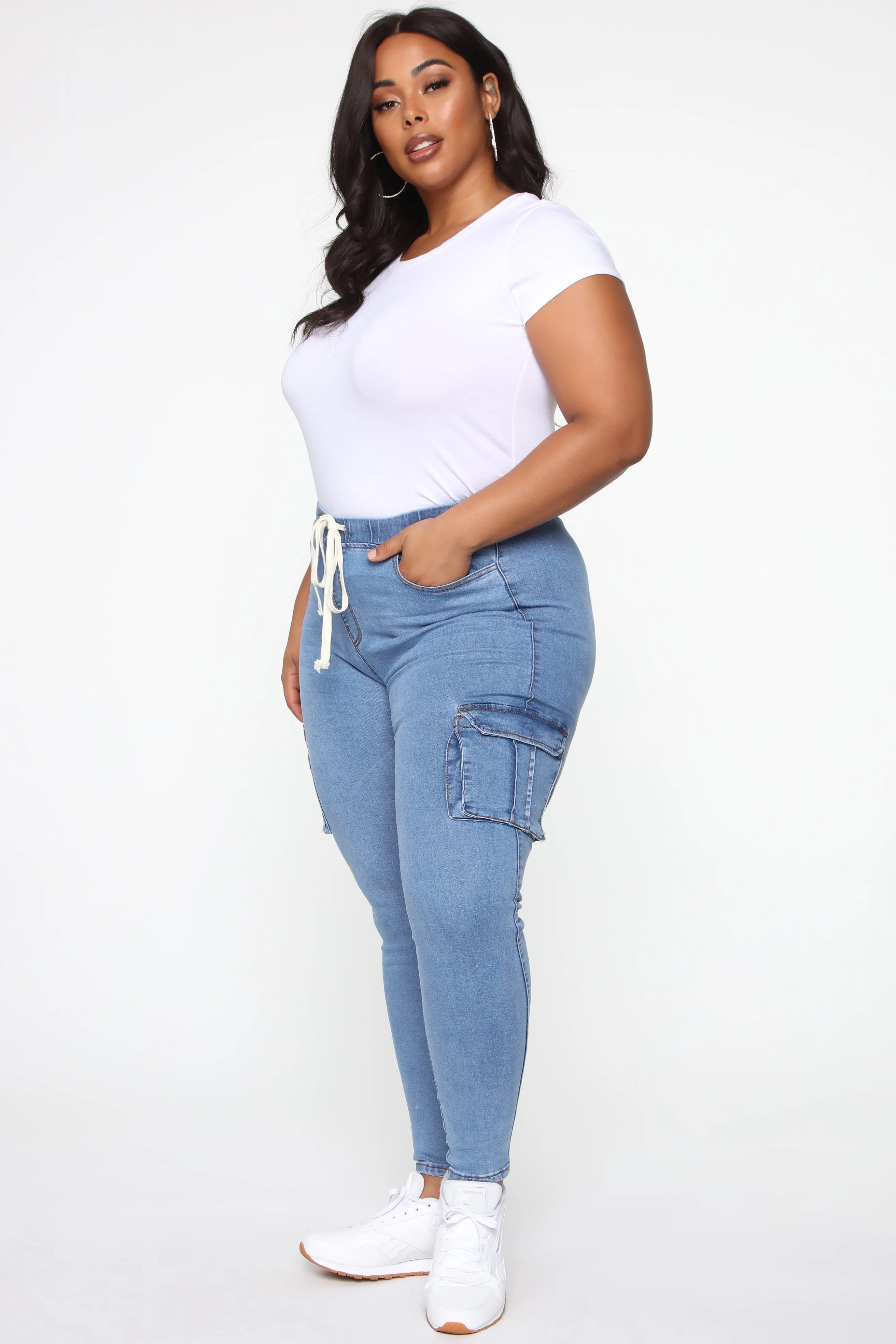 Bad Mamma Jamma Cargo Jeans - Medium Blue Wash