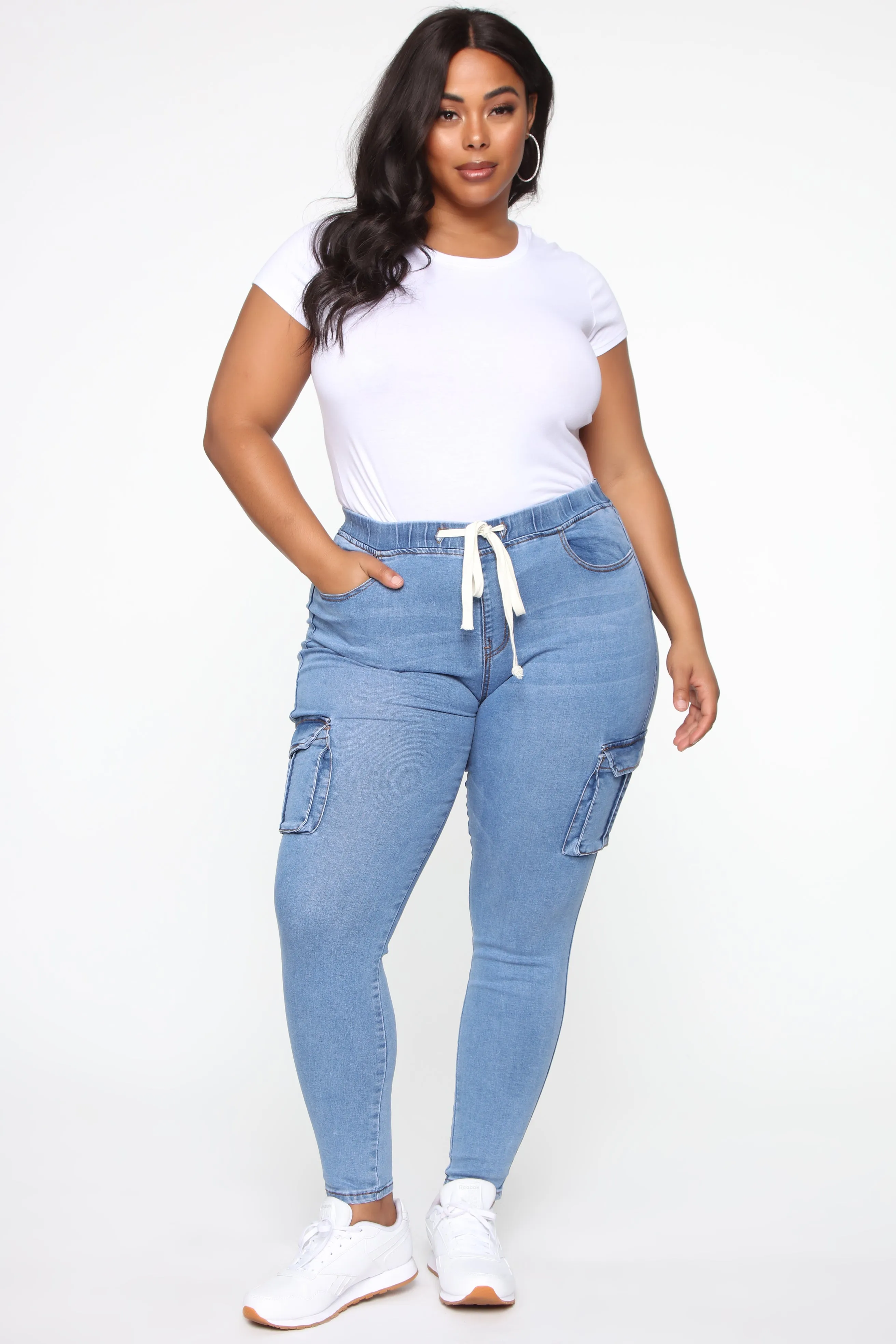 Bad Mamma Jamma Cargo Jeans - Medium Blue Wash