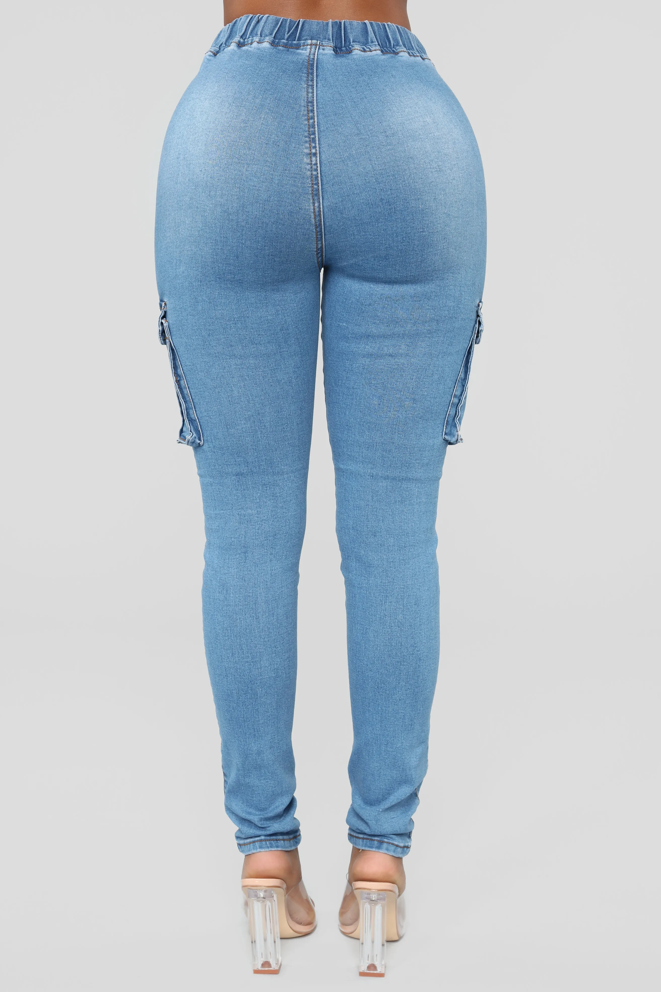 Bad Mamma Jamma Cargo Jeans - Medium Blue Wash