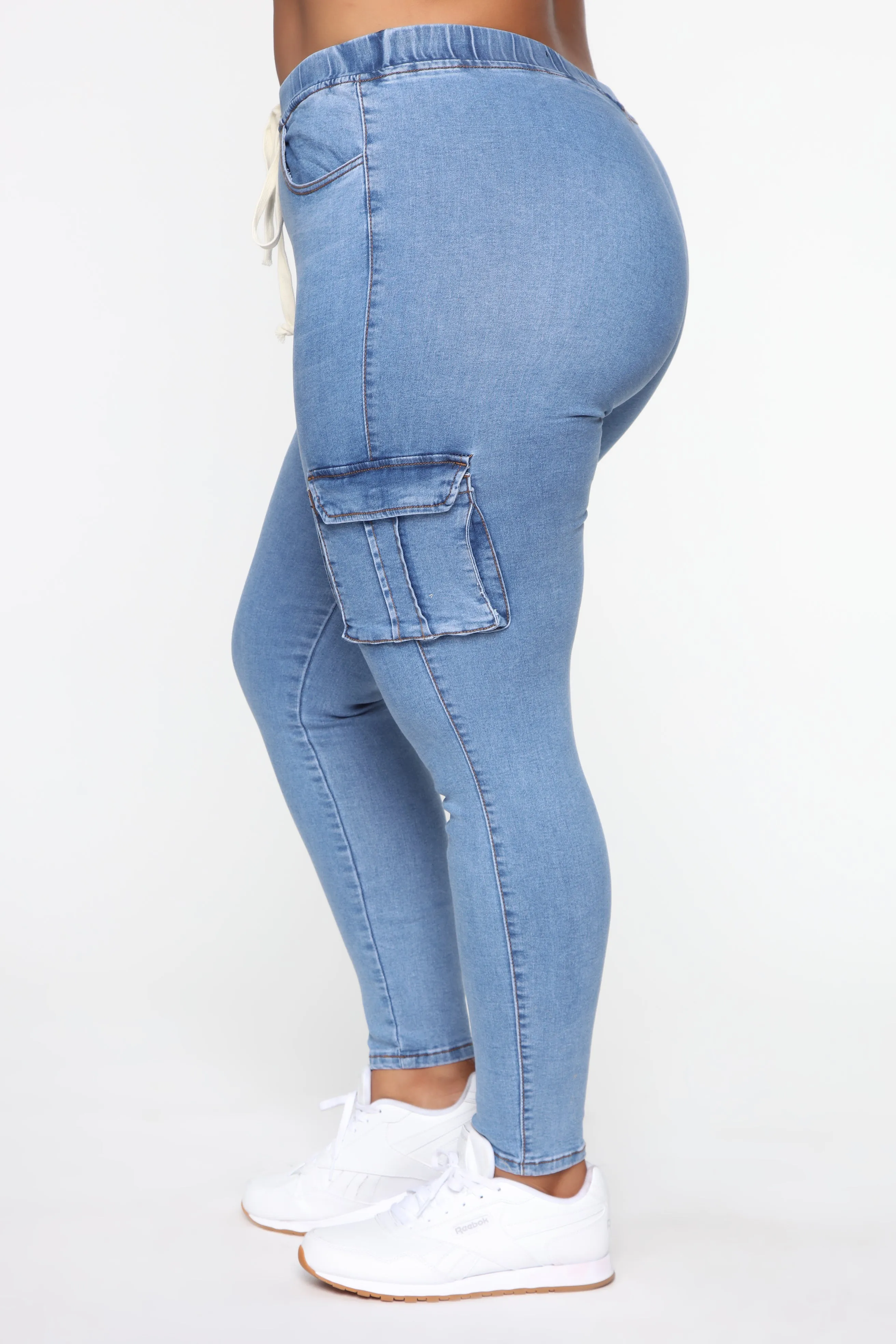Bad Mamma Jamma Cargo Jeans - Medium Blue Wash