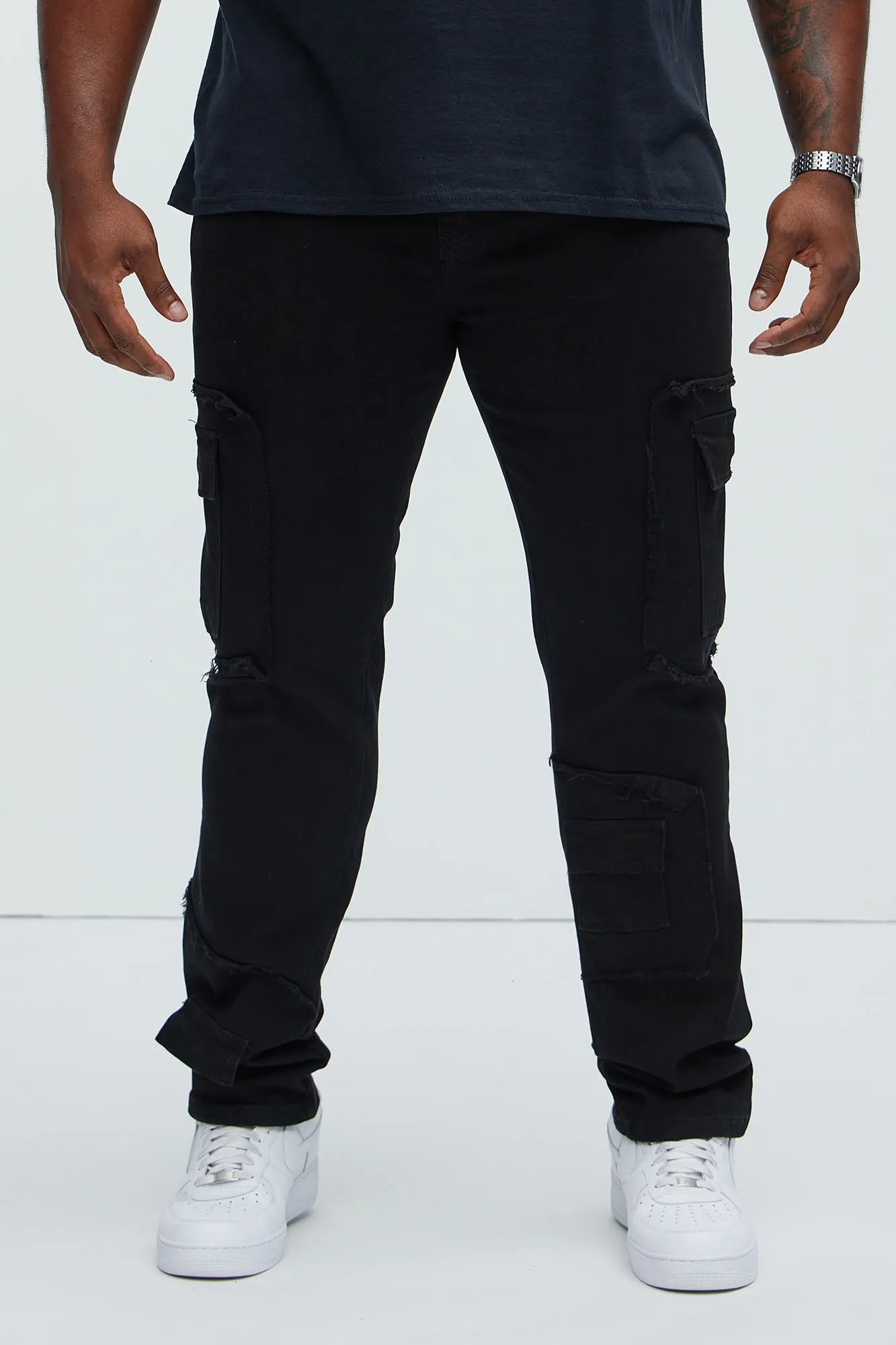 Be That Frayed Cargo Straight Jeans - Black