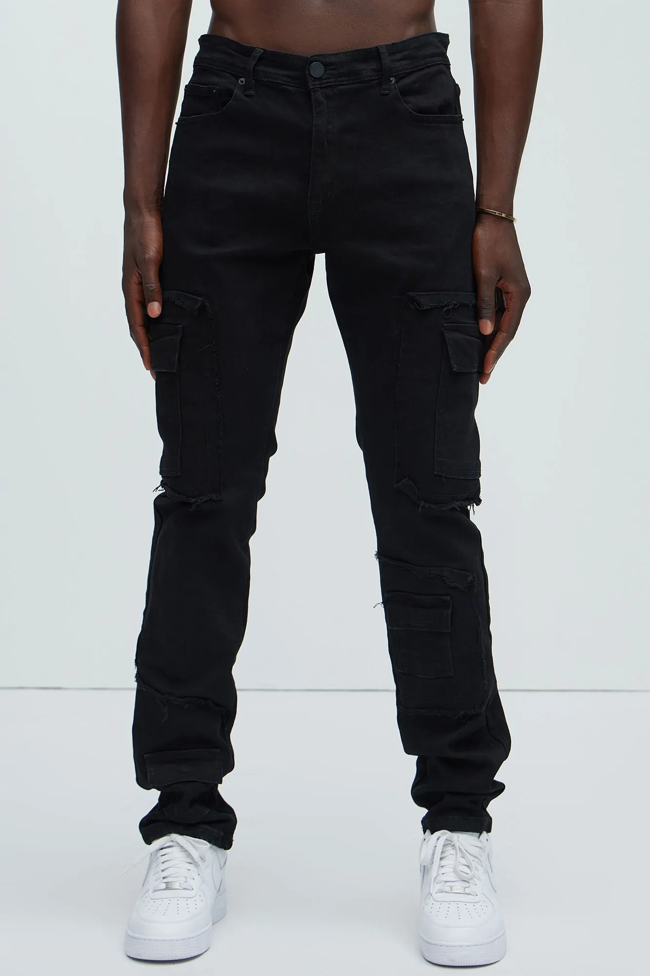 Be That Frayed Cargo Straight Jeans - Black