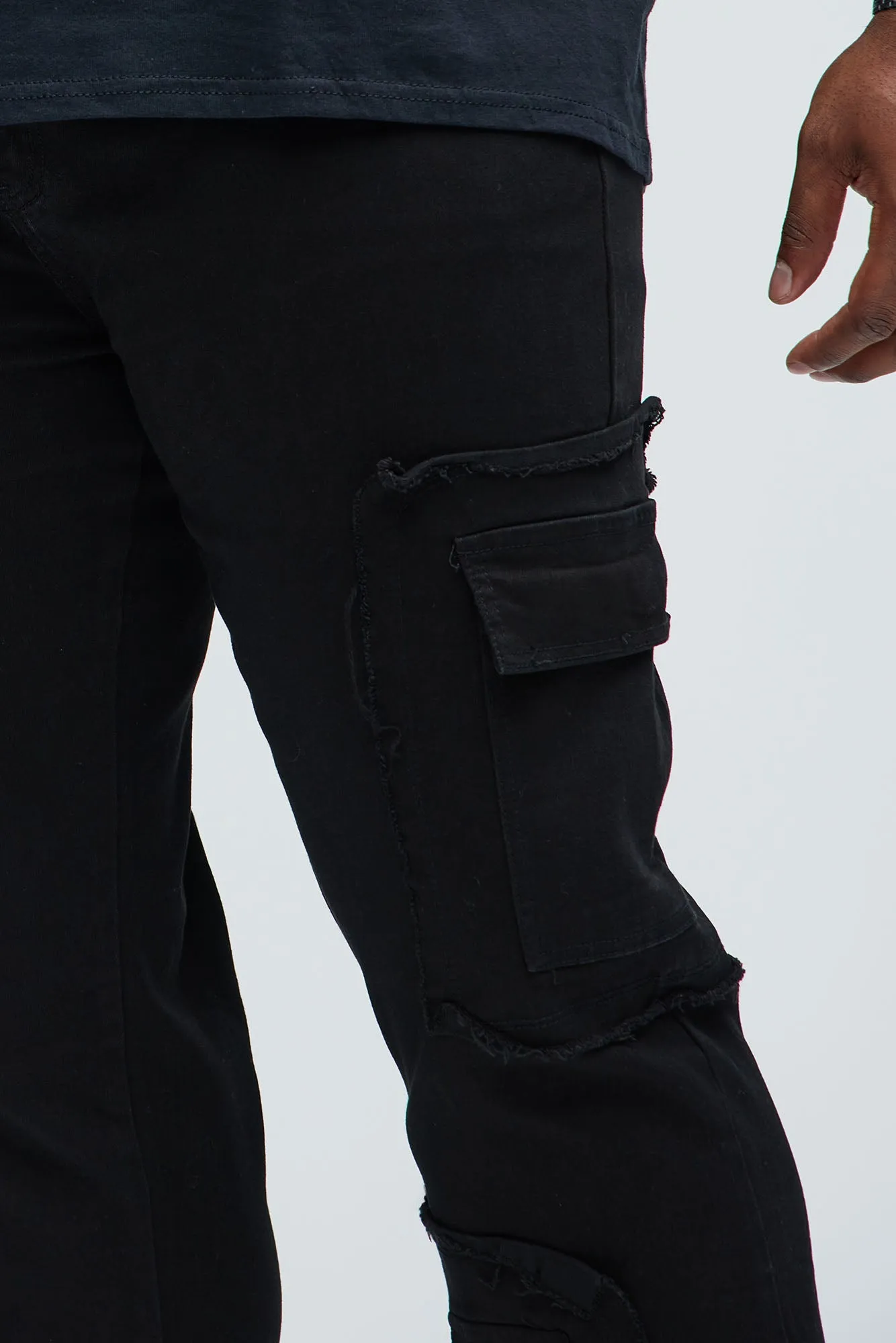 Be That Frayed Cargo Straight Jeans - Black