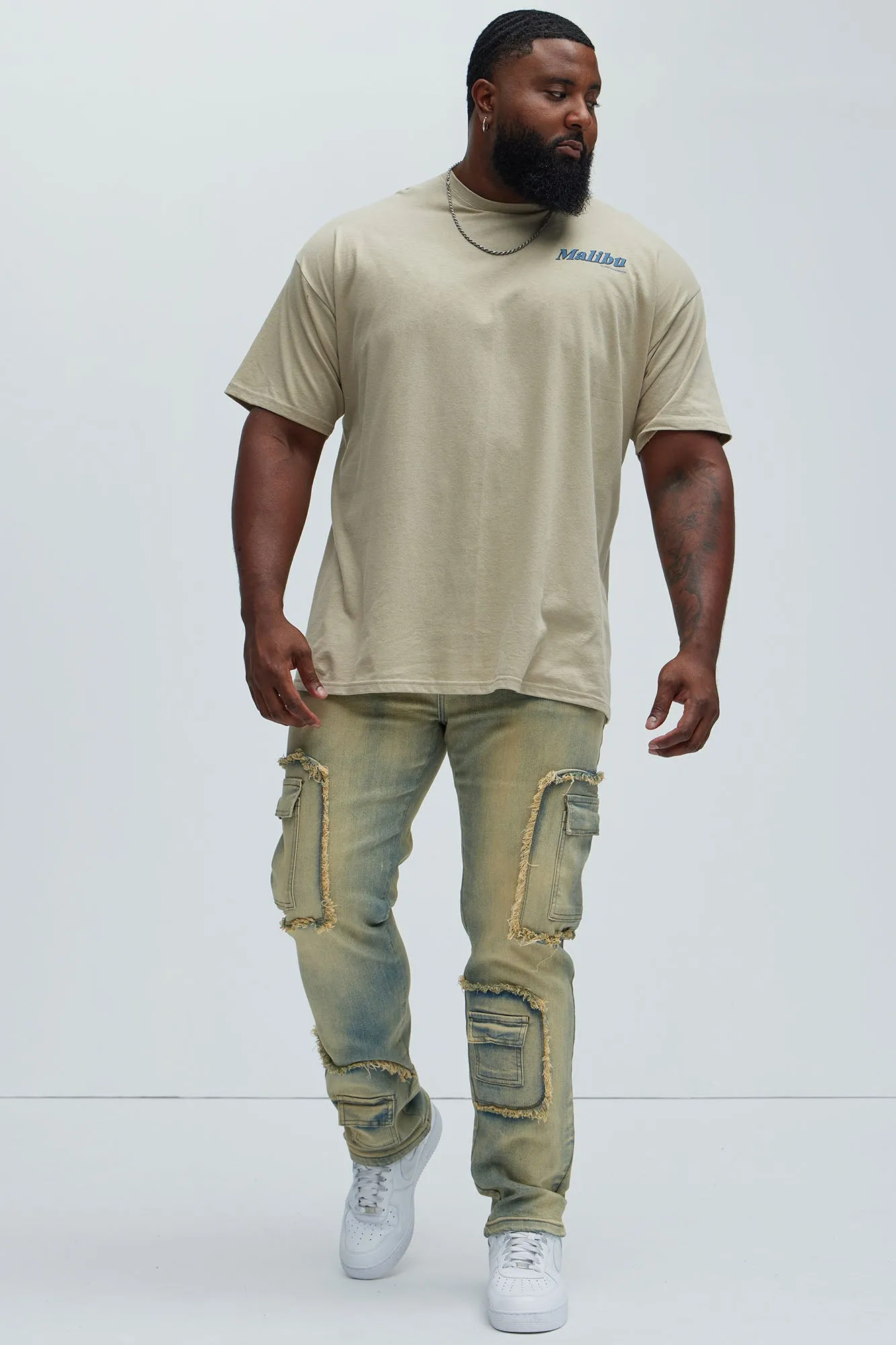 Be That Frayed Cargo Straight Jeans - Light Wash