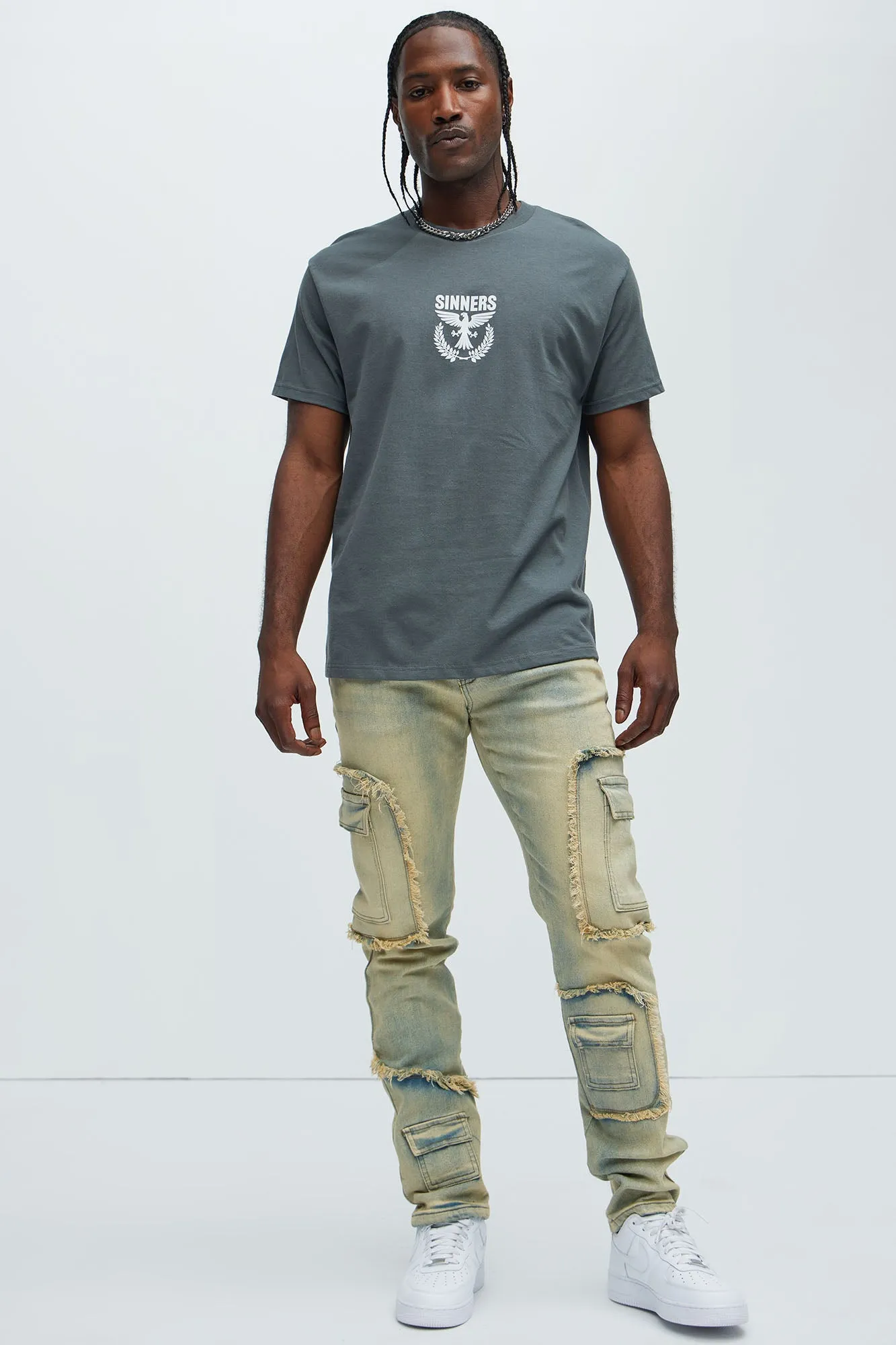 Be That Frayed Cargo Straight Jeans - Light Wash