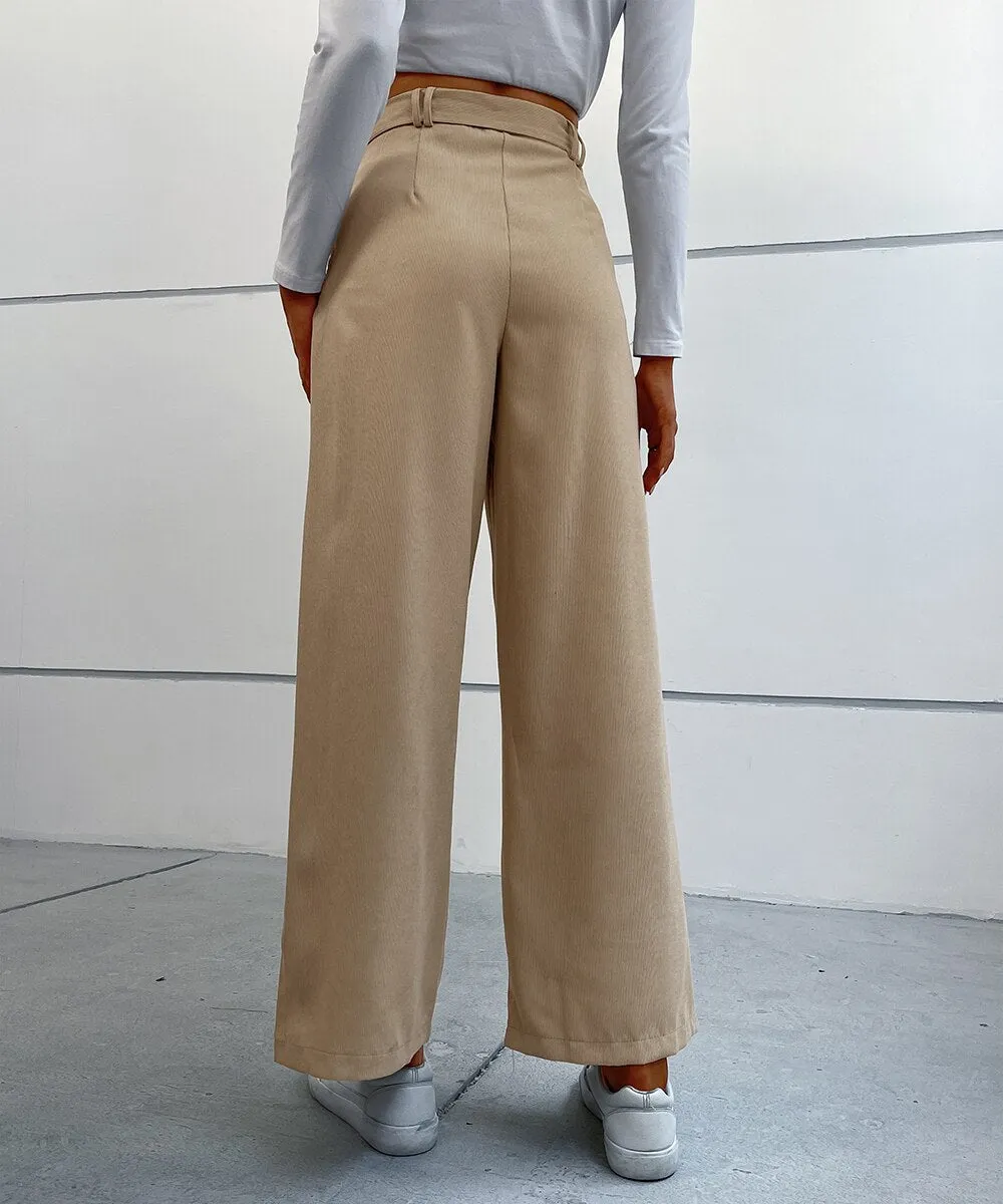 BerriesJam - 2024 Solid Corduroy Belted Wide Leg Pants
