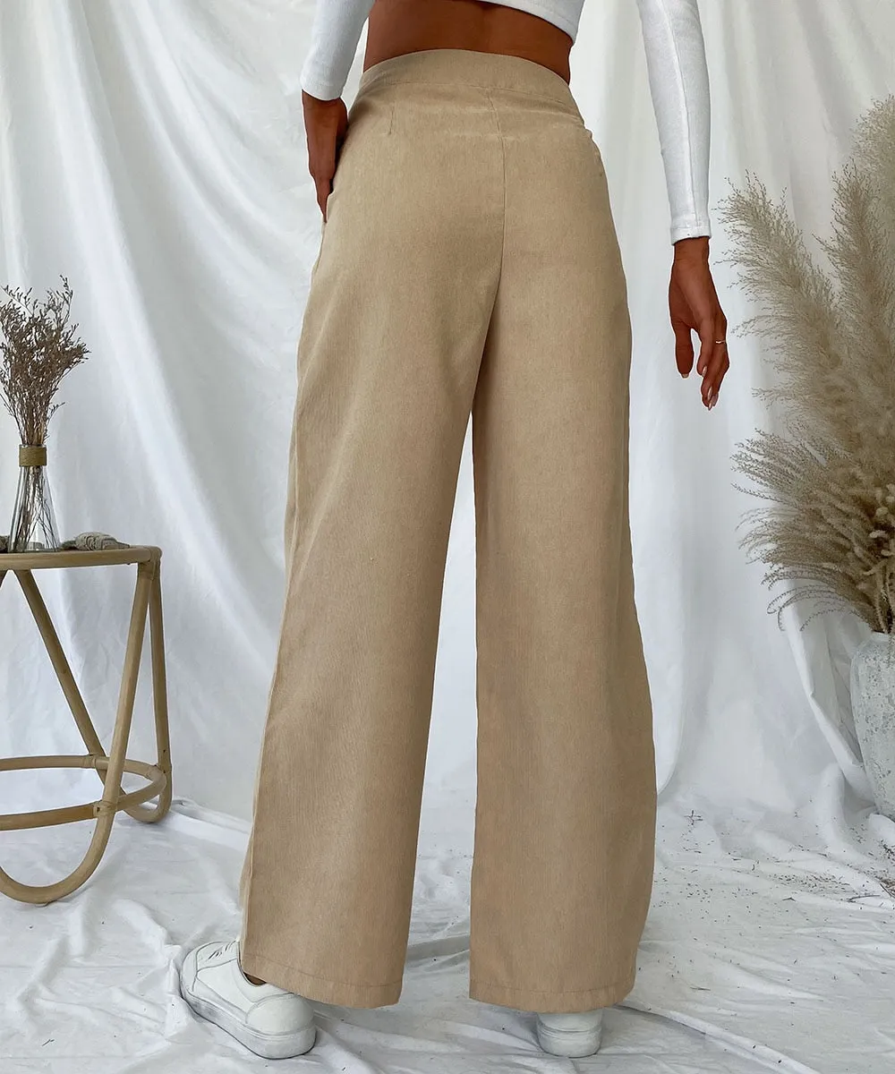 BerriesJam - 2024 Solid Pleat Front Corduroy Casual Wide Leg Pants