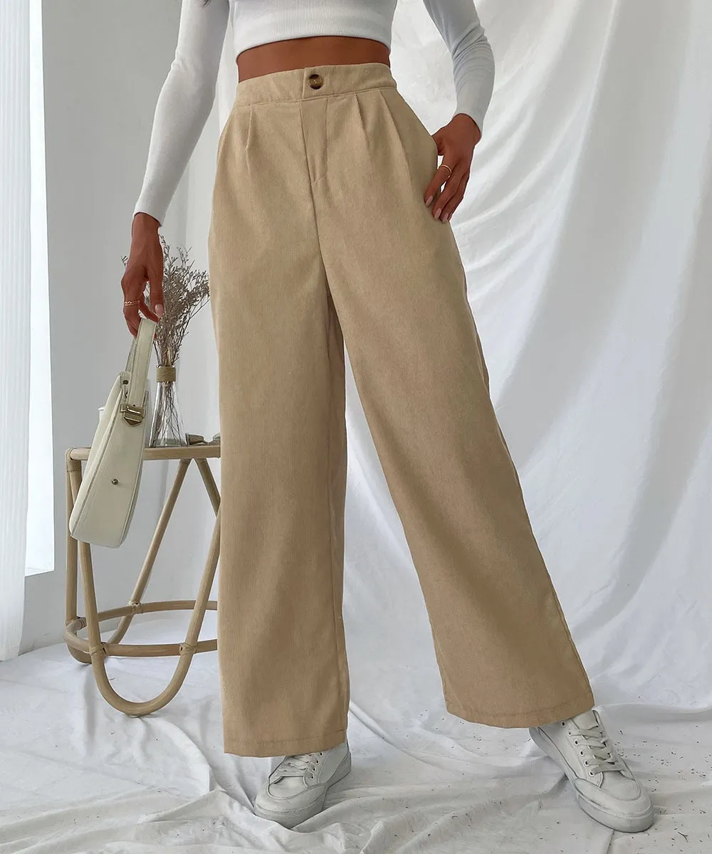 BerriesJam - 2024 Solid Pleat Front Corduroy Casual Wide Leg Pants