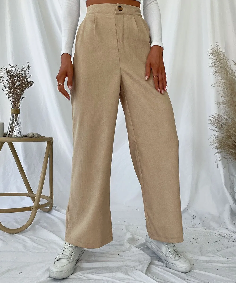 BerriesJam - 2024 Solid Pleat Front Corduroy Casual Wide Leg Pants