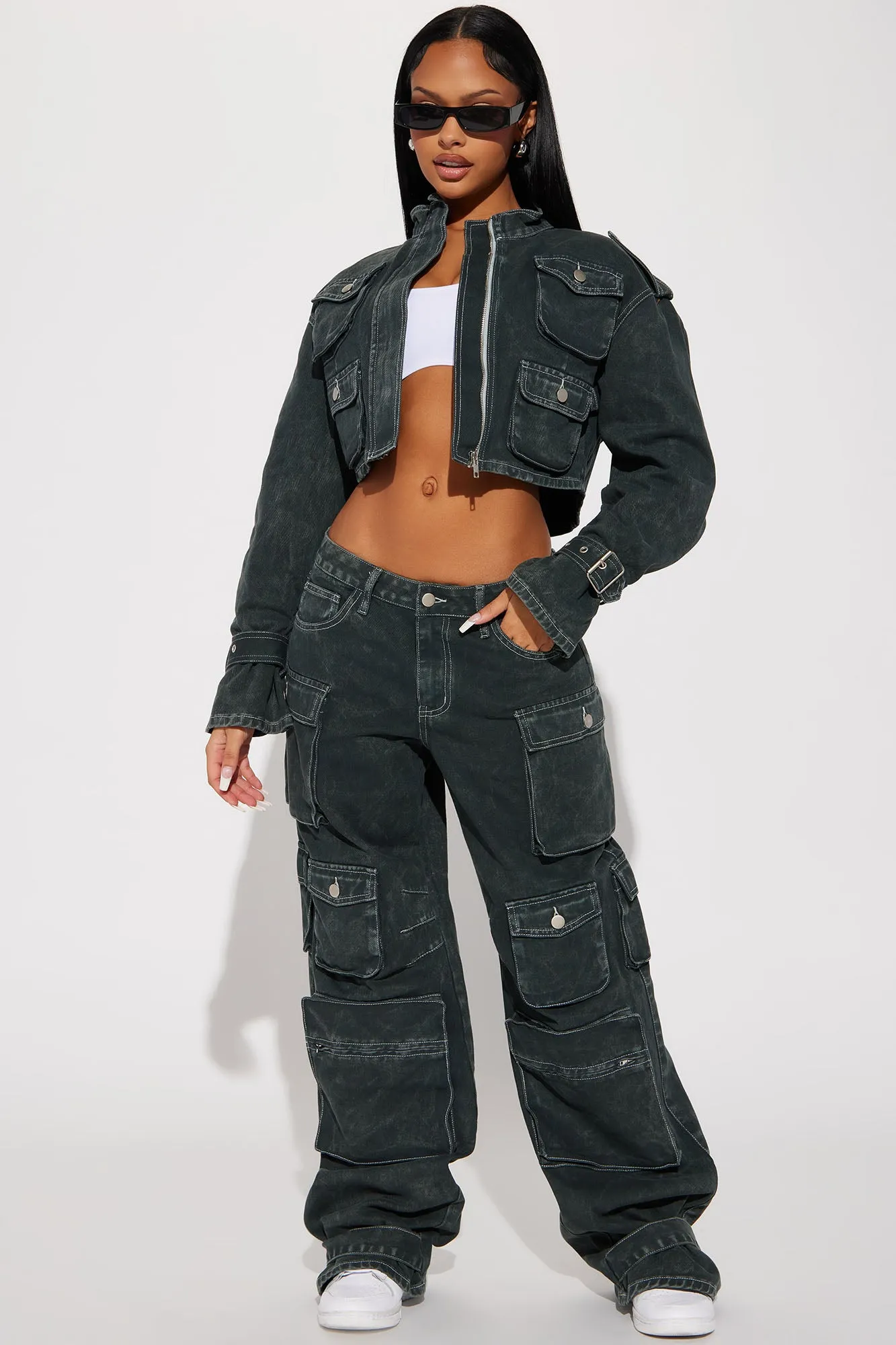 Billie Low Slung Cargo Jeans - Olive