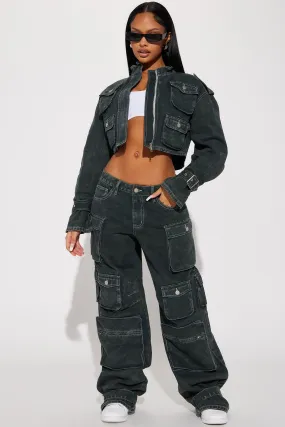 Billie Low Slung Cargo Jeans - Olive