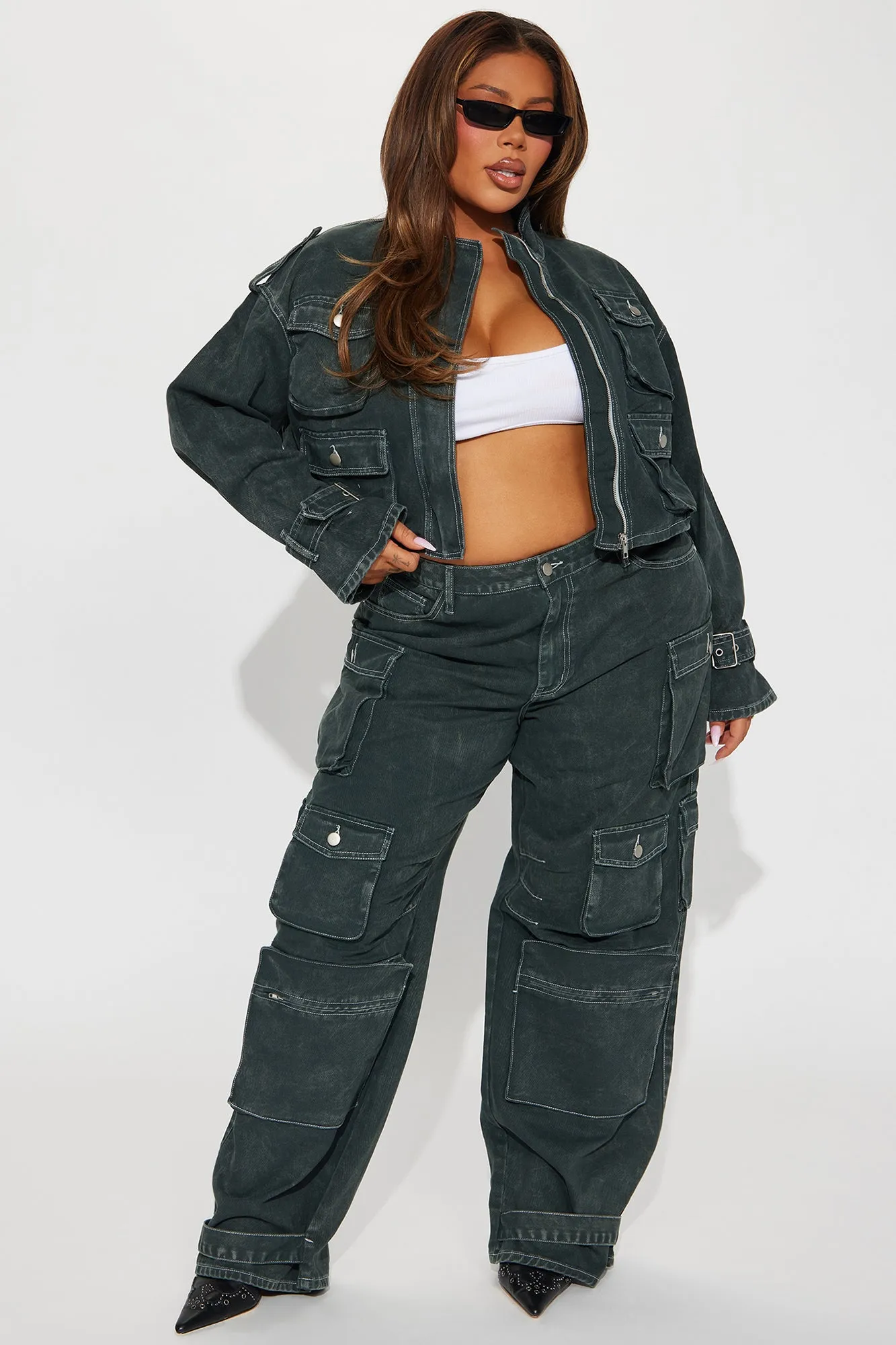 Billie Low Slung Cargo Jeans - Olive