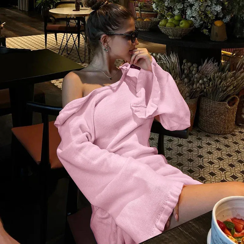 Black Friday Joskaa Elegant Knitted Sweater Maxi Dress Outfits For Women Flare Sleeve Sexy Backless Lace Up Dress Knitwear Party Clothes Lady