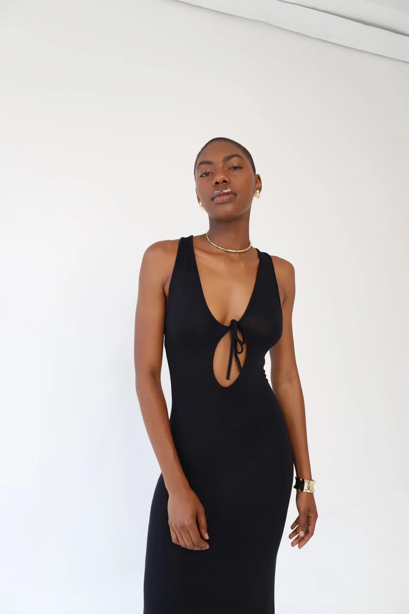 Black Front Tie Aria Maxi Dress