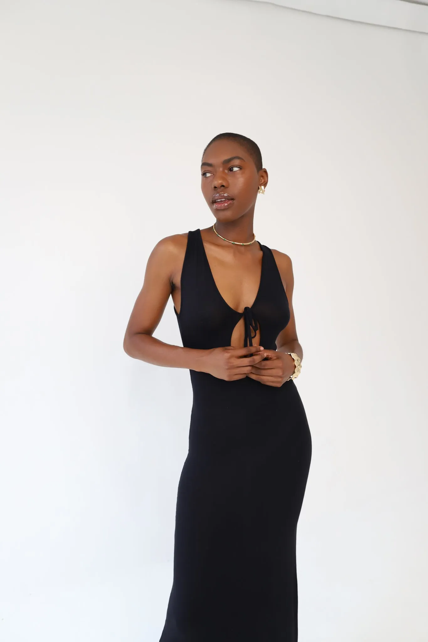 Black Front Tie Aria Maxi Dress