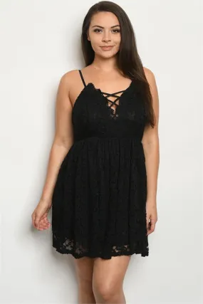 Black Lace Overlay Plus Size Babydoll Dress