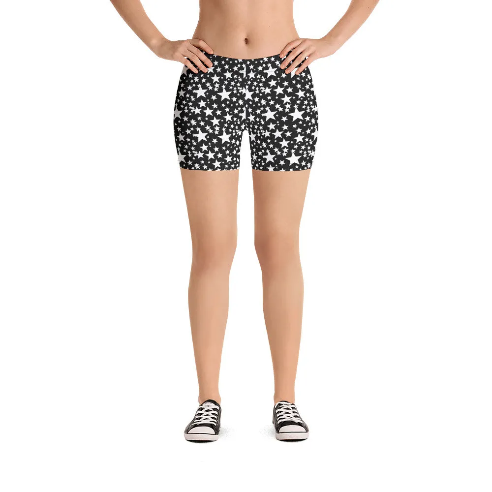 Black White Stars Women's Tights, Stars Print Pattern Women's Elastic Shorts Short Stretchy Tights-Made in USA/EU