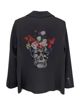Blazer, Black w/ Pink Lining, Skull Flowers