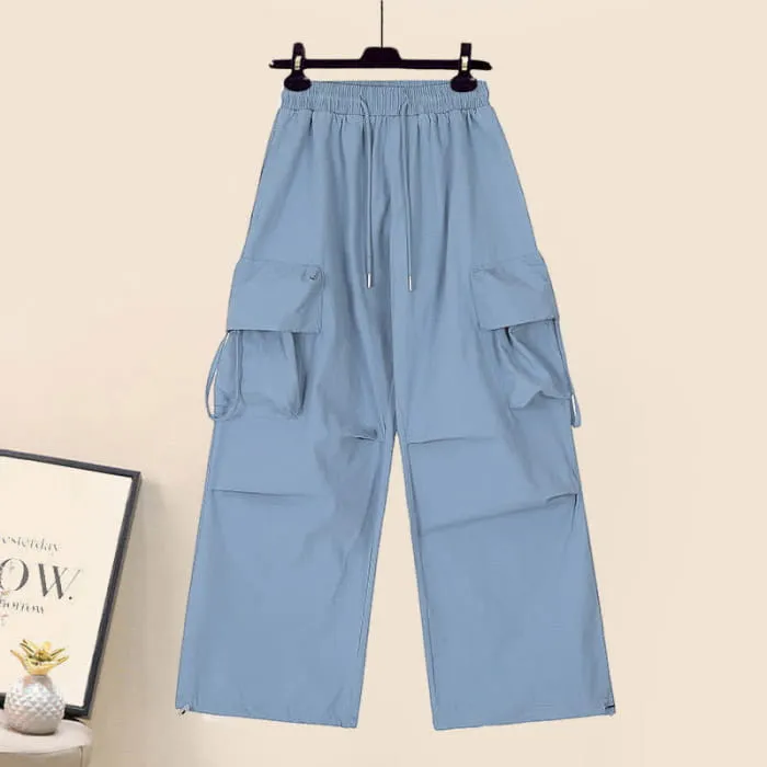 Blue Rabbit Pattern Knit T-Shirt Cargo Pants