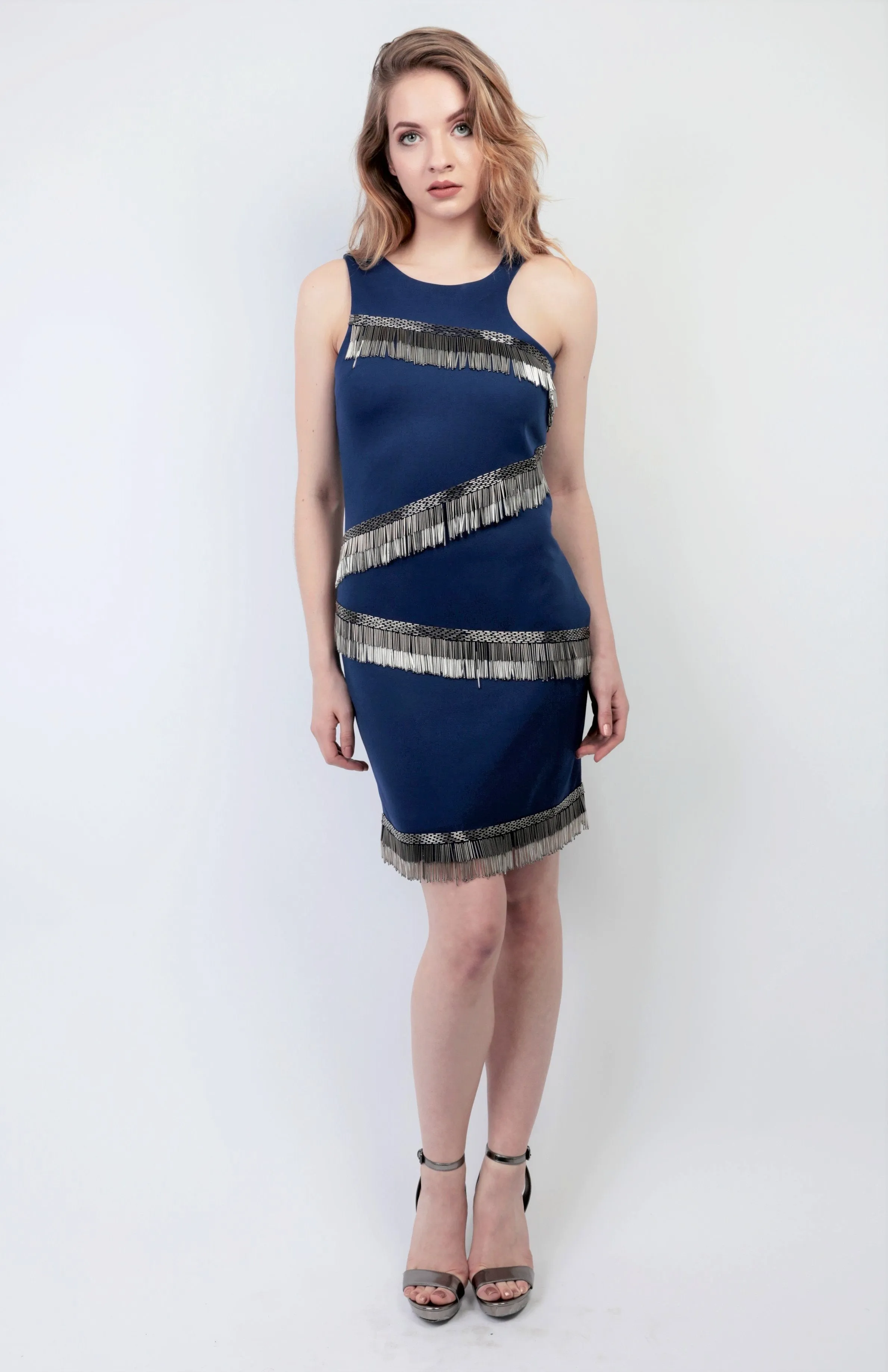 Bodycon asymmetrical shoulder beaded fringe party dress