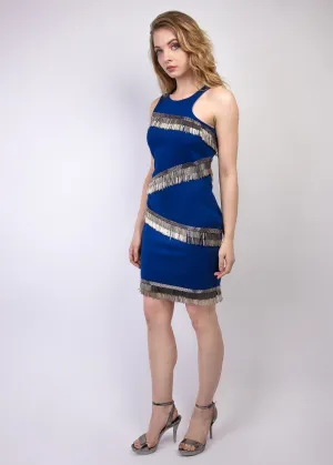 Bodycon asymmetrical shoulder beaded fringe party dress