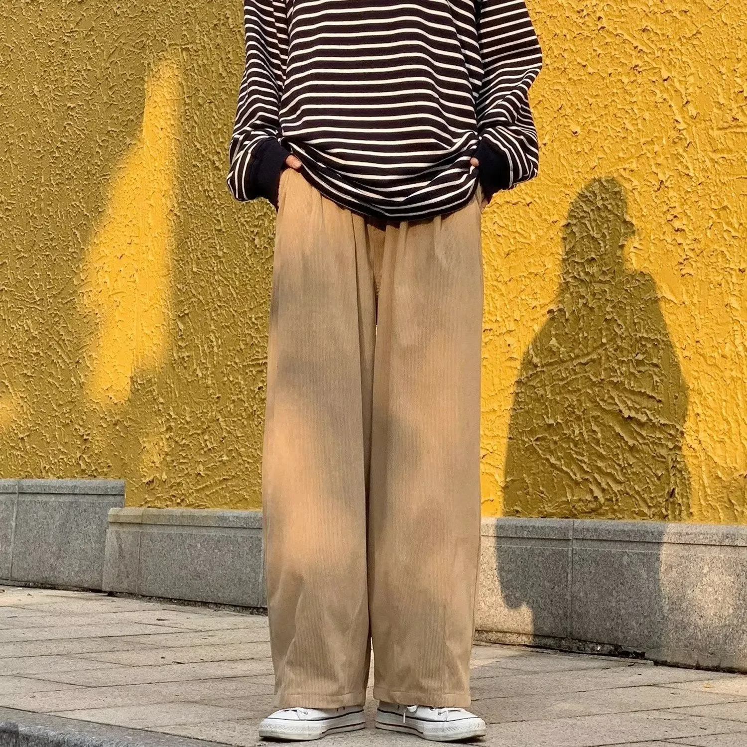Bonsir men fall outfits casual Japanese Retro Ins Corduroy Loose Wide-Leg Pants Men's High Street Hong Kong Style Tooling Straight Casual Trousers