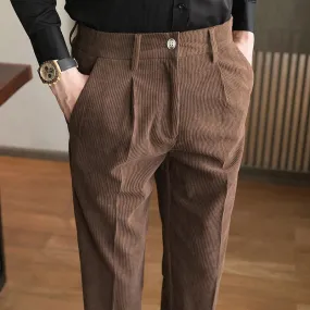 BONSIR  -  Office Trendy Corduroy Pants Men New Spring Fashion Solid Color Pleated Straight Trousers For Mens Casual Wear All-match Trouser