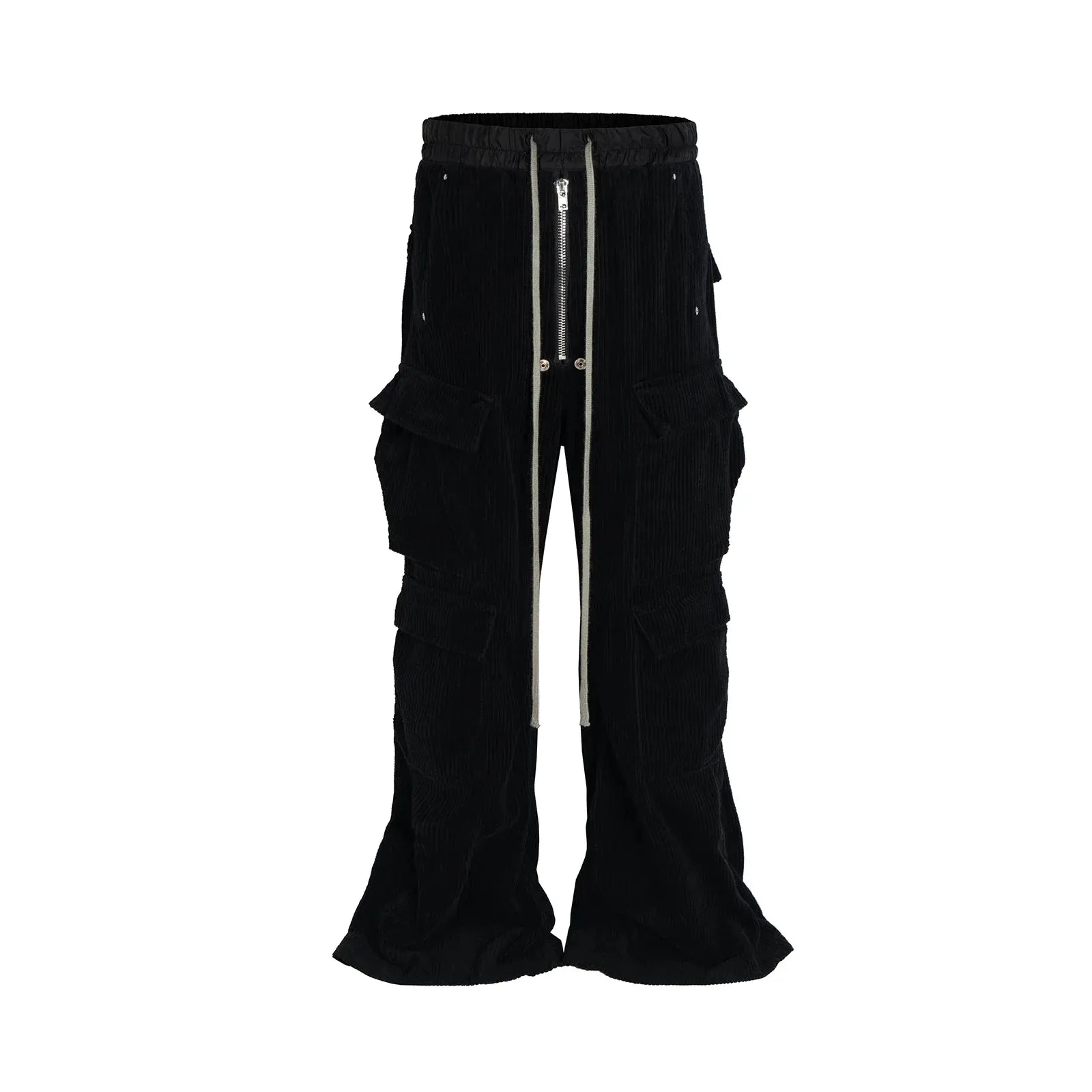 Bonsir Wide Leg Corduroy Pocket Baggy Cargo Pants for Men and Women Drawstring Streetwear Ropa Hombre Straight Trousers