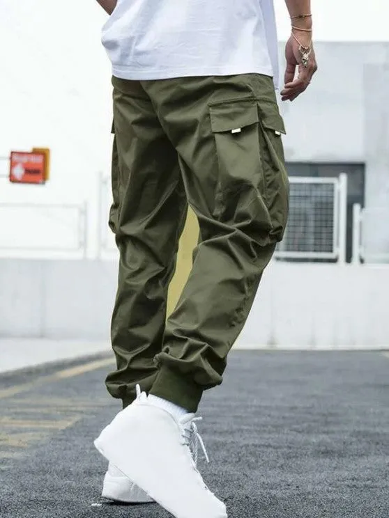 Button Up Striped Shirt And Flap Pocket Cargo Pants Set