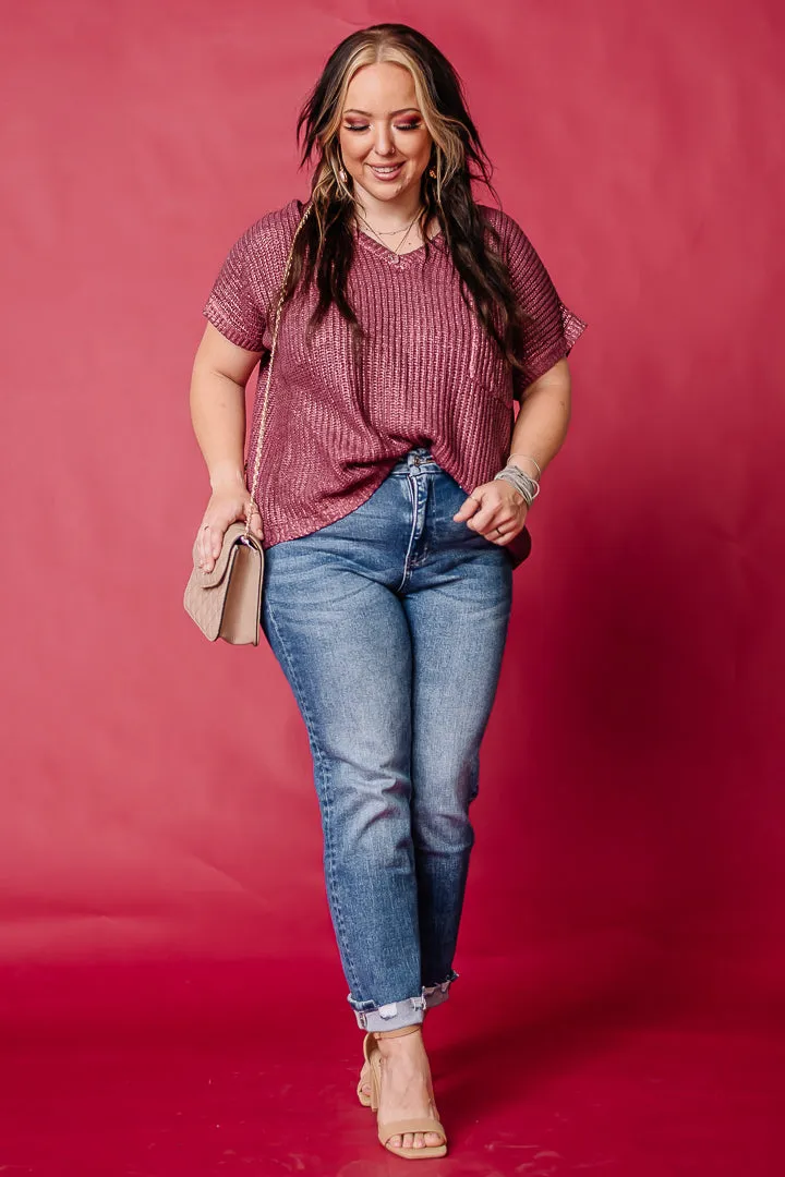 Can't Forget Metallic Sweater Top | Burgundy