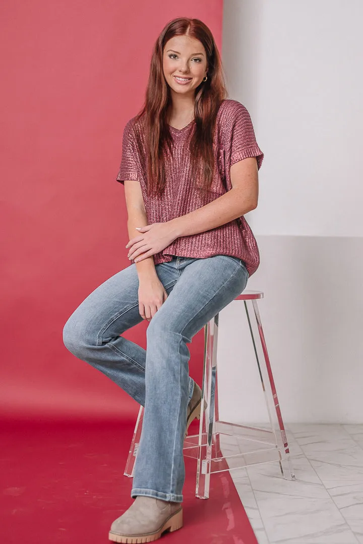 Can't Forget Metallic Sweater Top | Burgundy