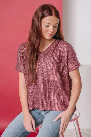 Can't Forget Metallic Sweater Top | Burgundy
