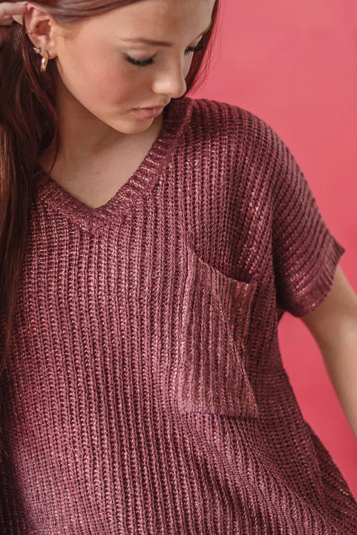 Can't Forget Metallic Sweater Top | Burgundy