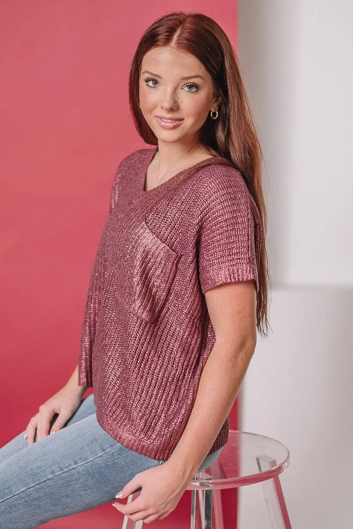 Can't Forget Metallic Sweater Top | Burgundy