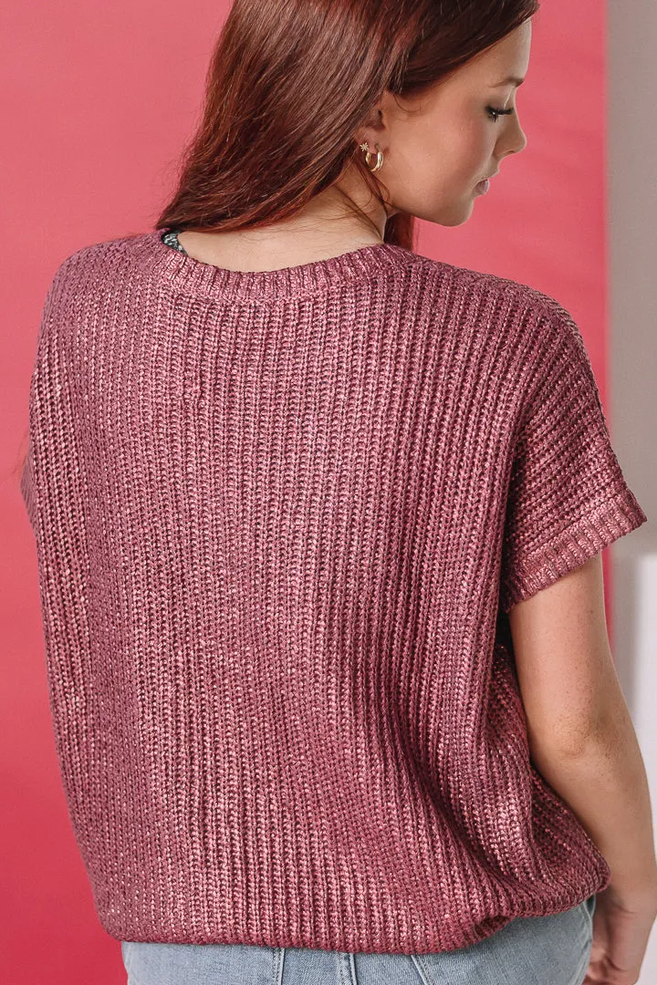 Can't Forget Metallic Sweater Top | Burgundy