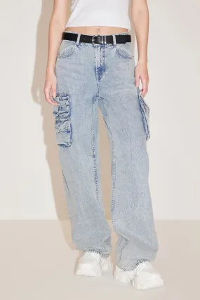 Cargo Style Pockets Straight Jeans