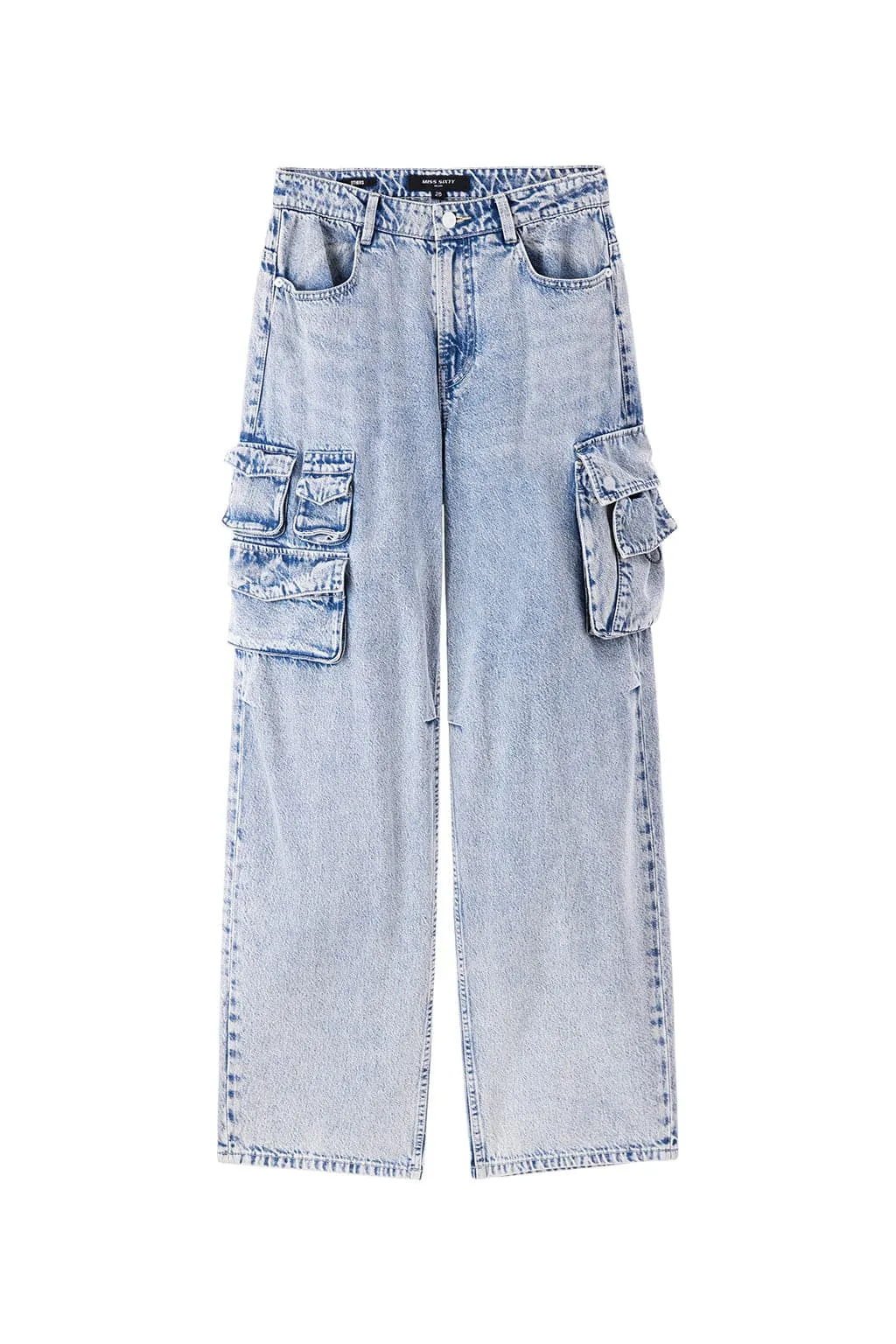 Cargo Style Pockets Straight Jeans