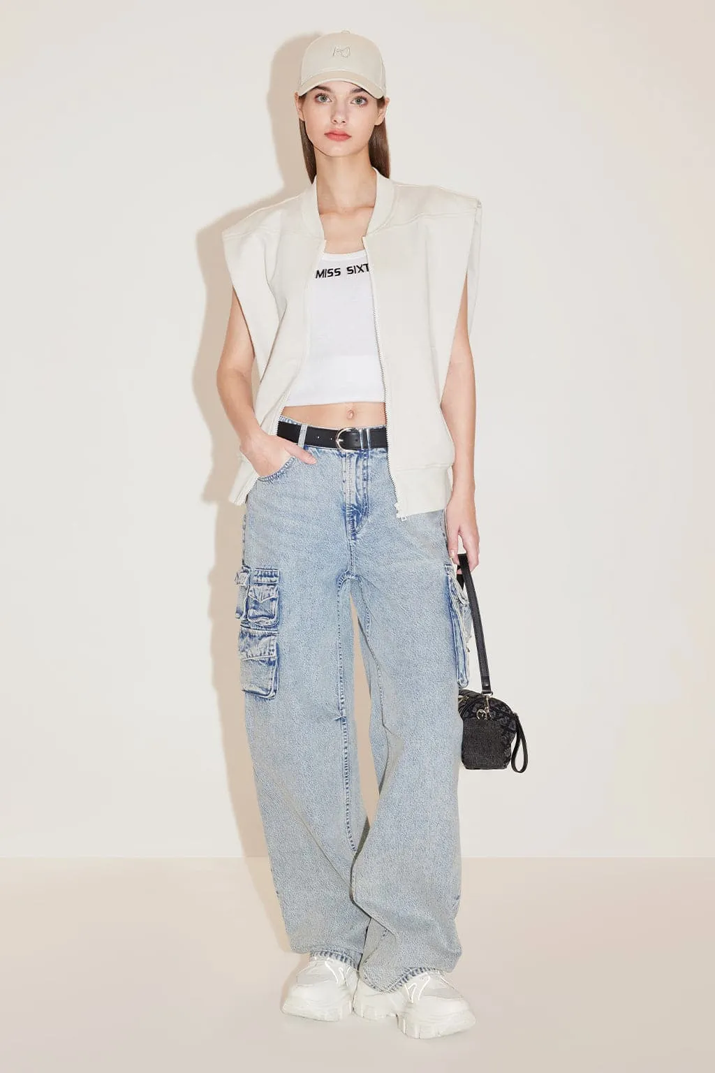 Cargo Style Pockets Straight Jeans
