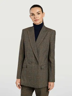Checked Double-Breasted Suit Blazer