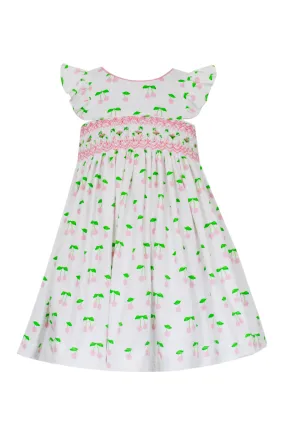 Cherry Print Smocked Knit Dress