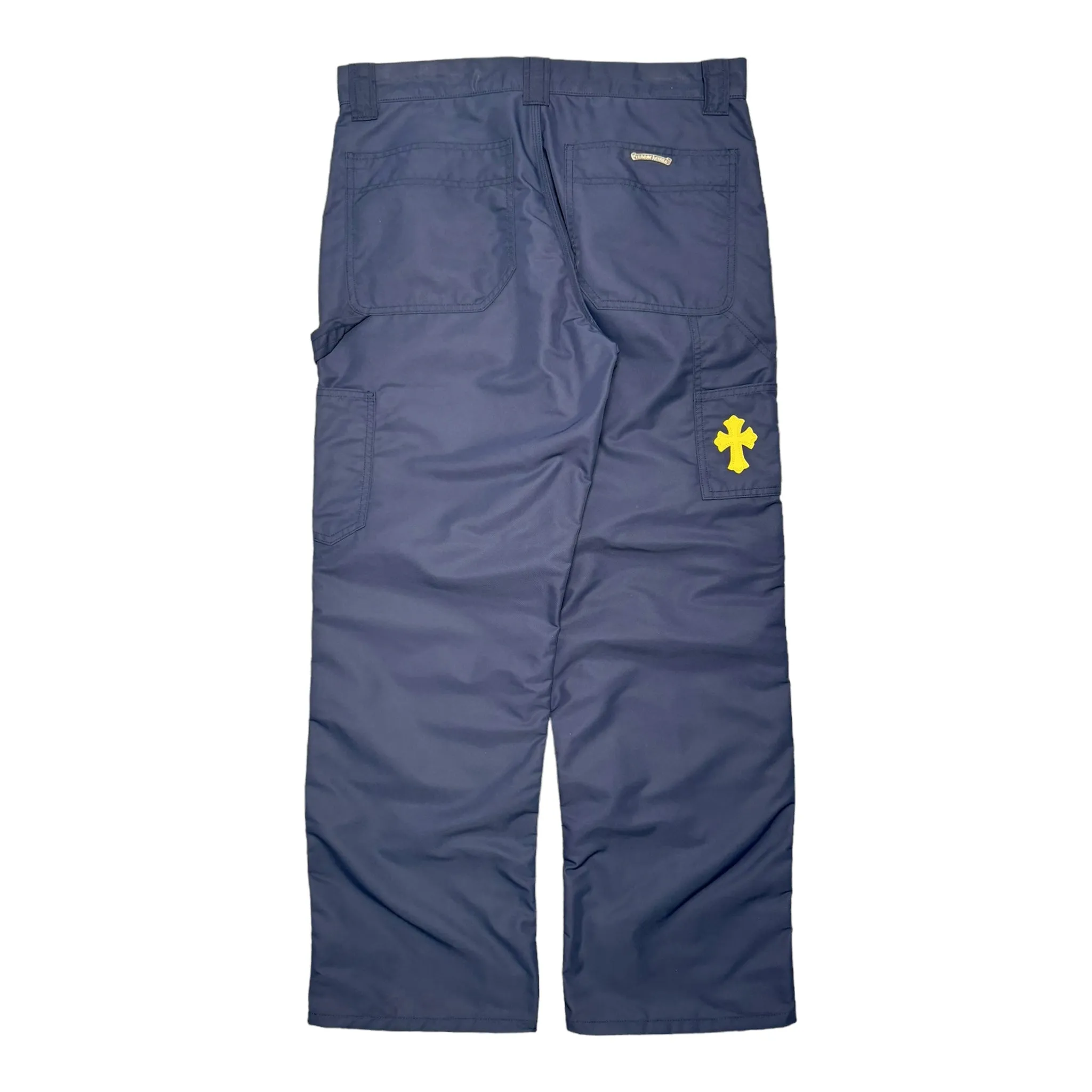 Chrome Hearts Leather Double Knee Nylon Carpenter Pants Navy Blue Yellow