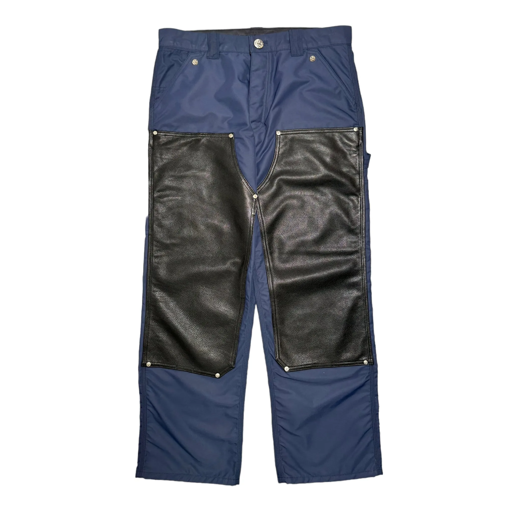 Chrome Hearts Leather Double Knee Nylon Carpenter Pants Navy Blue Yellow