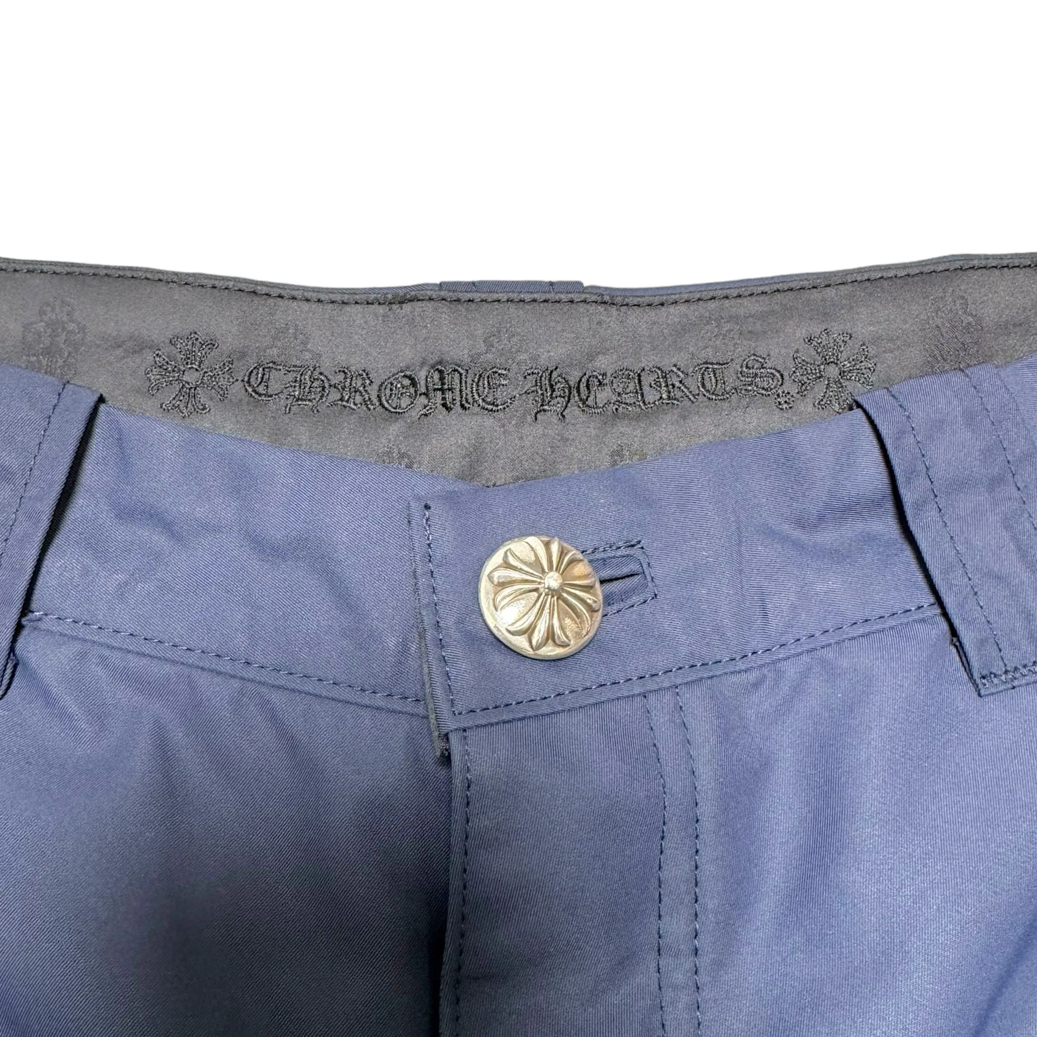 Chrome Hearts Leather Double Knee Nylon Carpenter Pants Navy Blue Yellow