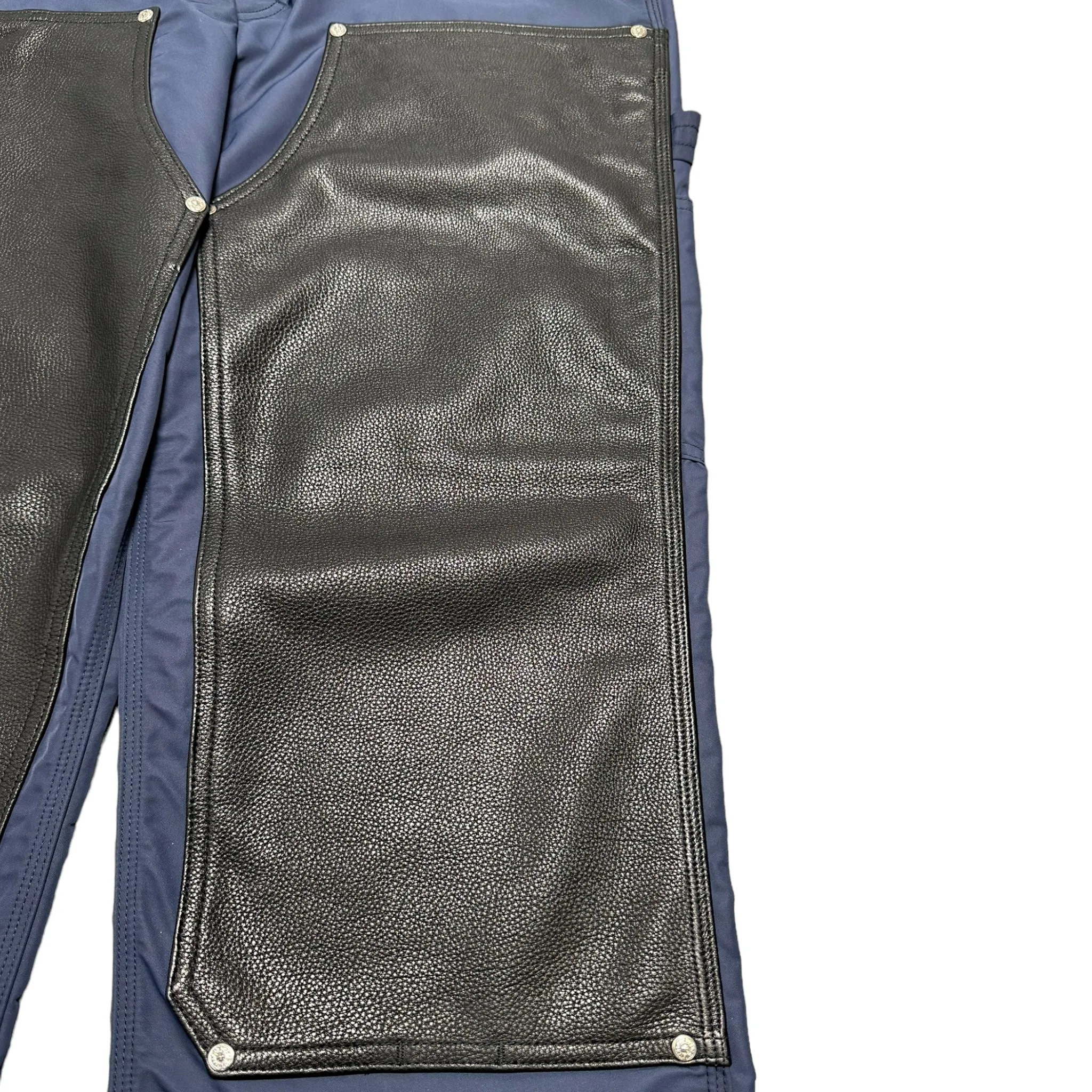 Chrome Hearts Leather Double Knee Nylon Carpenter Pants Navy Blue Yellow
