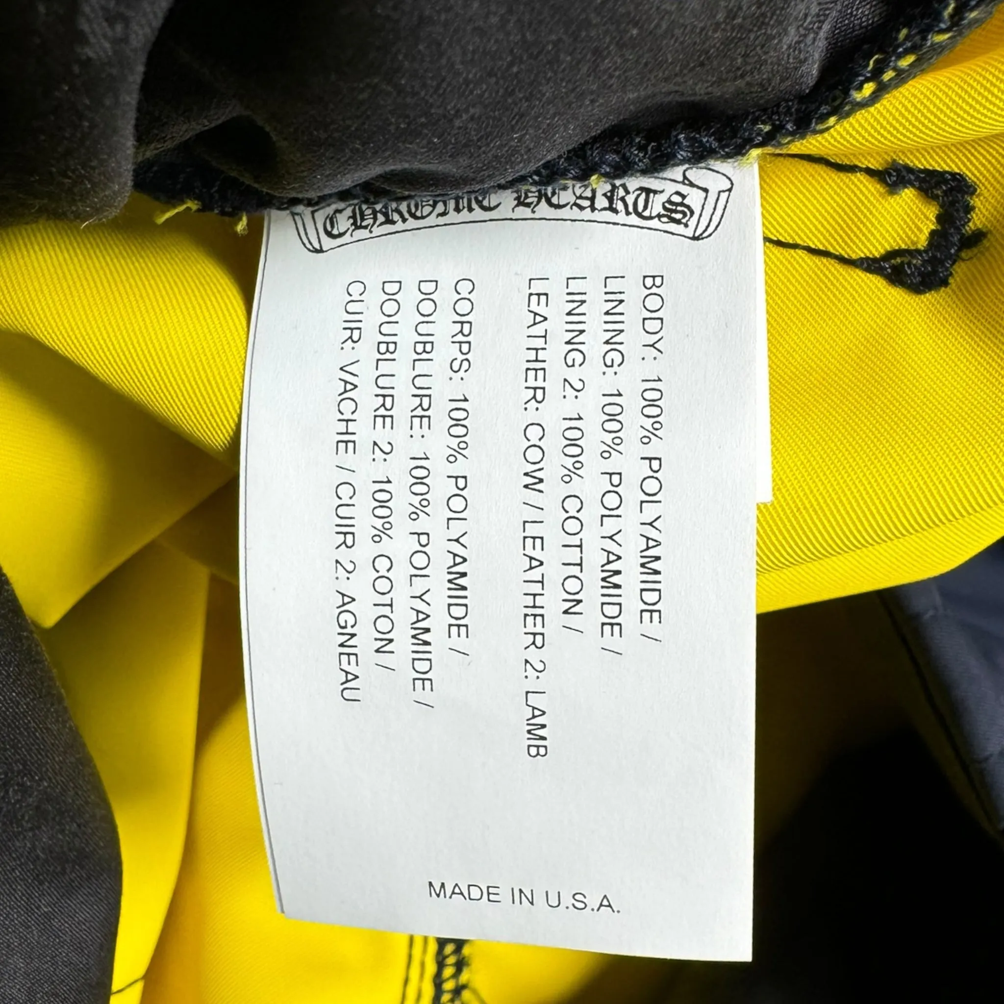 Chrome Hearts Leather Double Knee Nylon Carpenter Pants Navy Blue Yellow