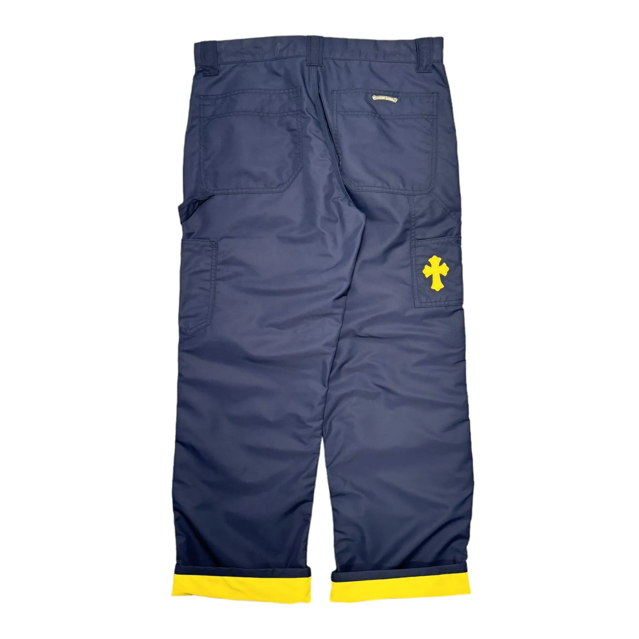 Chrome Hearts Leather Double Knee Nylon Carpenter Pants Navy Blue Yellow